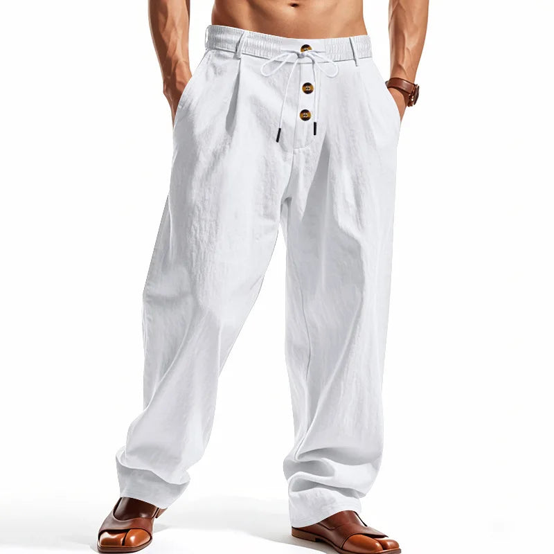Men's Casual Linen Pants – Comfortable Drawstring Design for Versatile Summer Wear — alternative angle