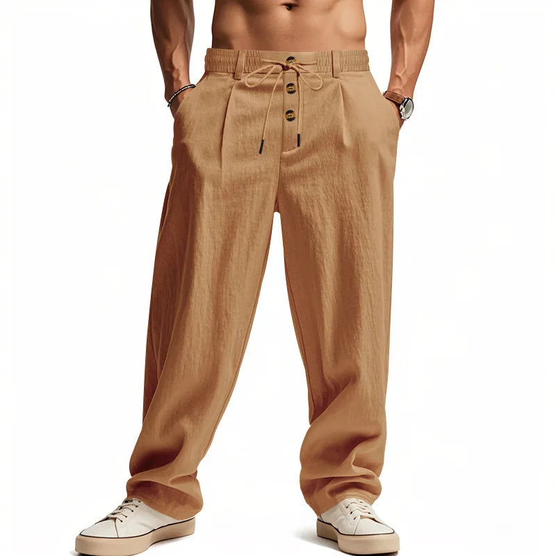 Men's Casual Linen Pants – Comfortable Drawstring Design for Versatile Summer Wear — close-up