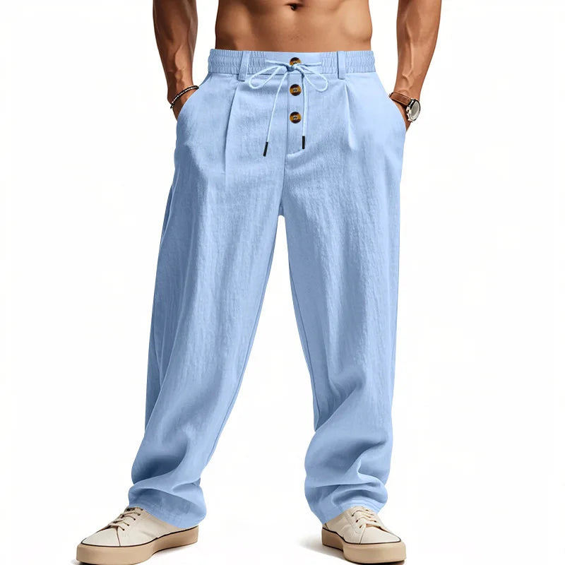 Men's Casual Linen Pants – Comfortable Drawstring Design for Versatile Summer Wear — detail view