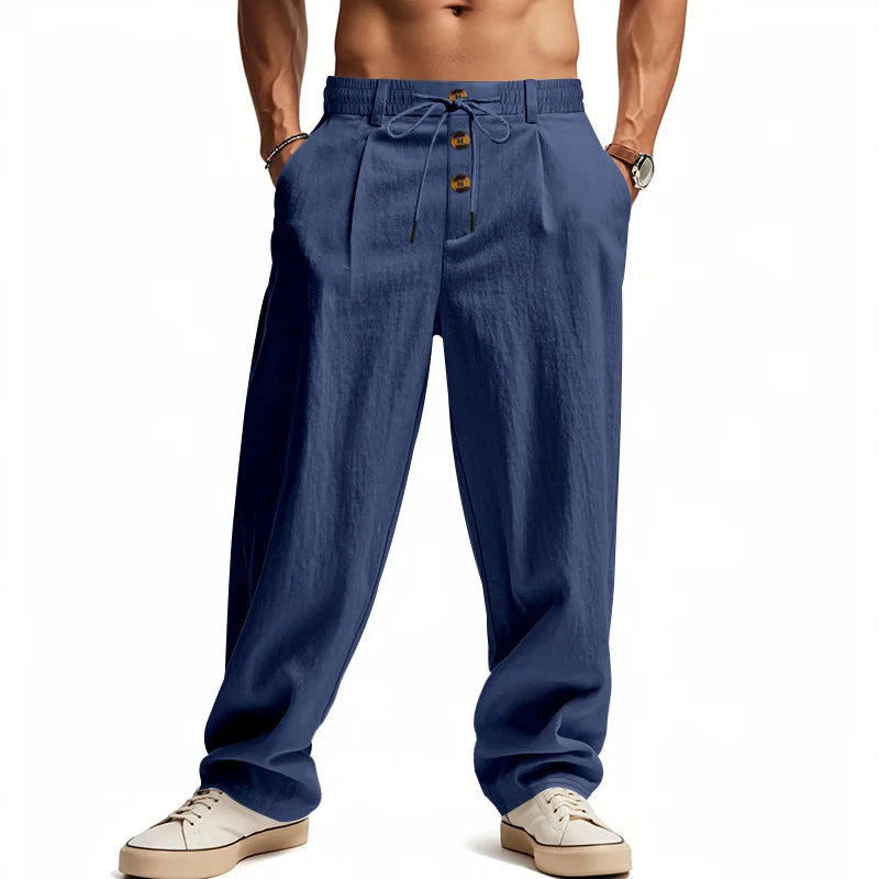 Men's Casual Linen Pants – Comfortable Drawstring Design for Versatile Summer Wear — fabric detail
