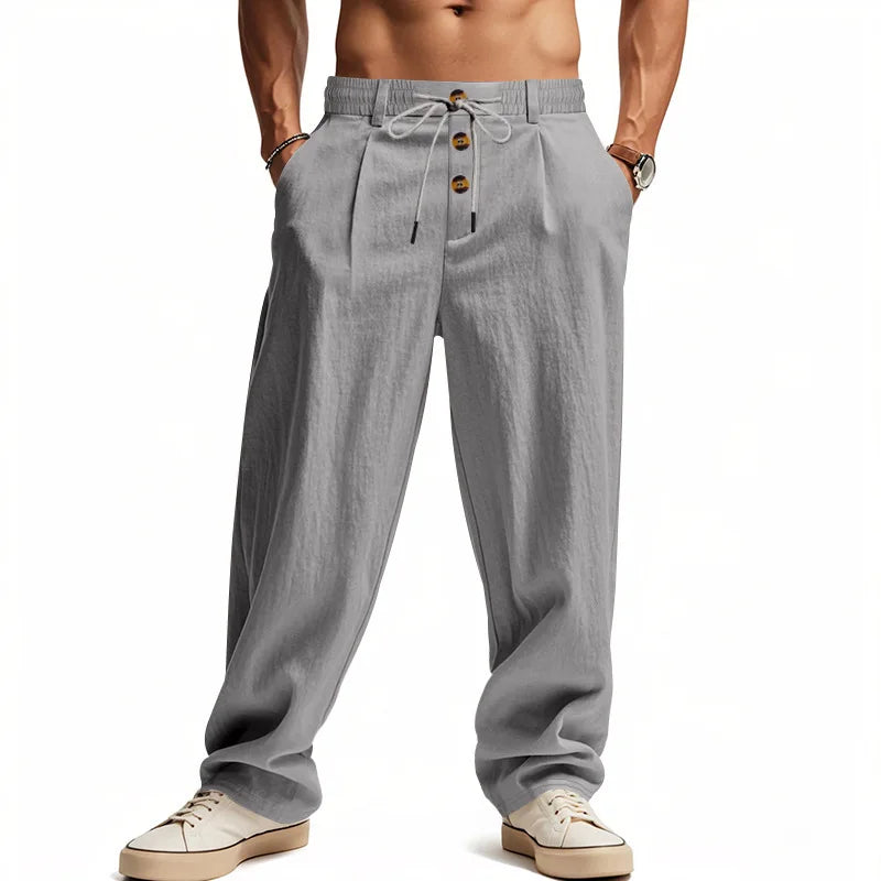Men's Casual Linen Pants – Comfortable Drawstring Design for Versatile Summer Wear — side view
