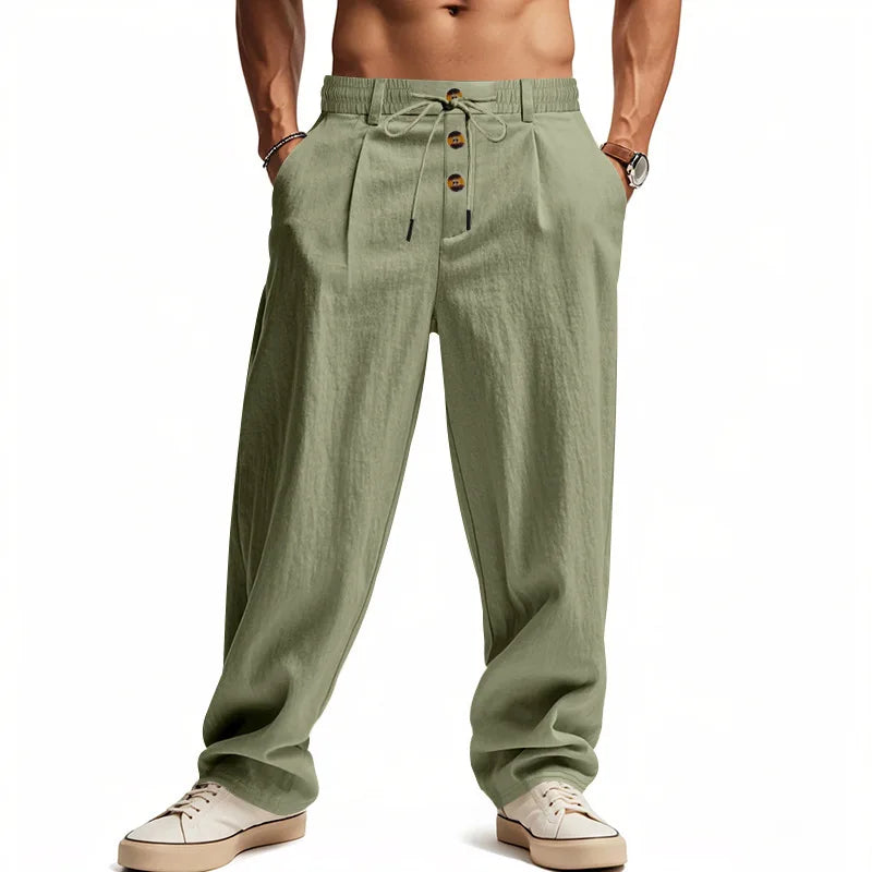 Men's Casual Linen Pants – Comfortable Drawstring Design for Versatile Summer Wear — styling detail