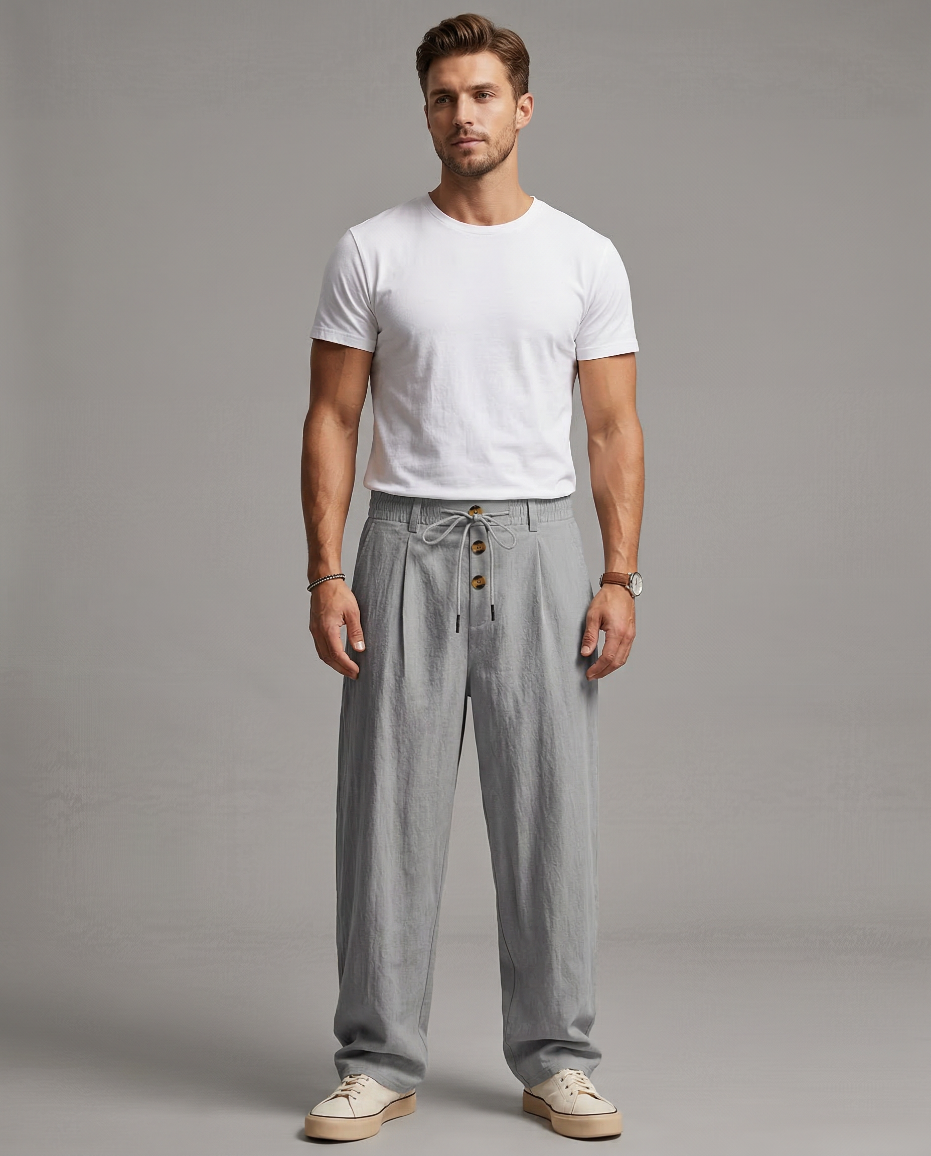Men's Casual Linen Pants – Comfortable Drawstring Design for Versatile Summer Wear