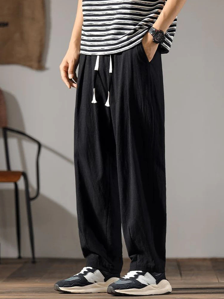 Men's Casual Linen Pants – Lightweight Summer Comfort — model wearing