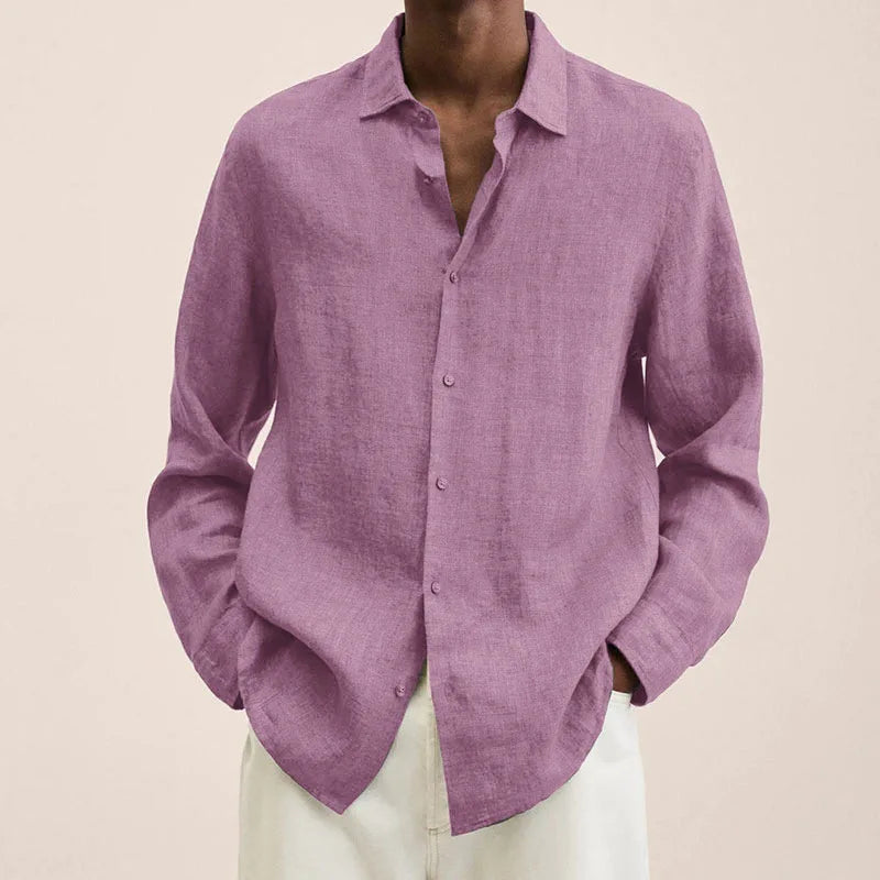 Men's Casual Linen Shirt – Stylish Long Sleeve Top for Versatile Spring & Autumn Wear — alternative angle