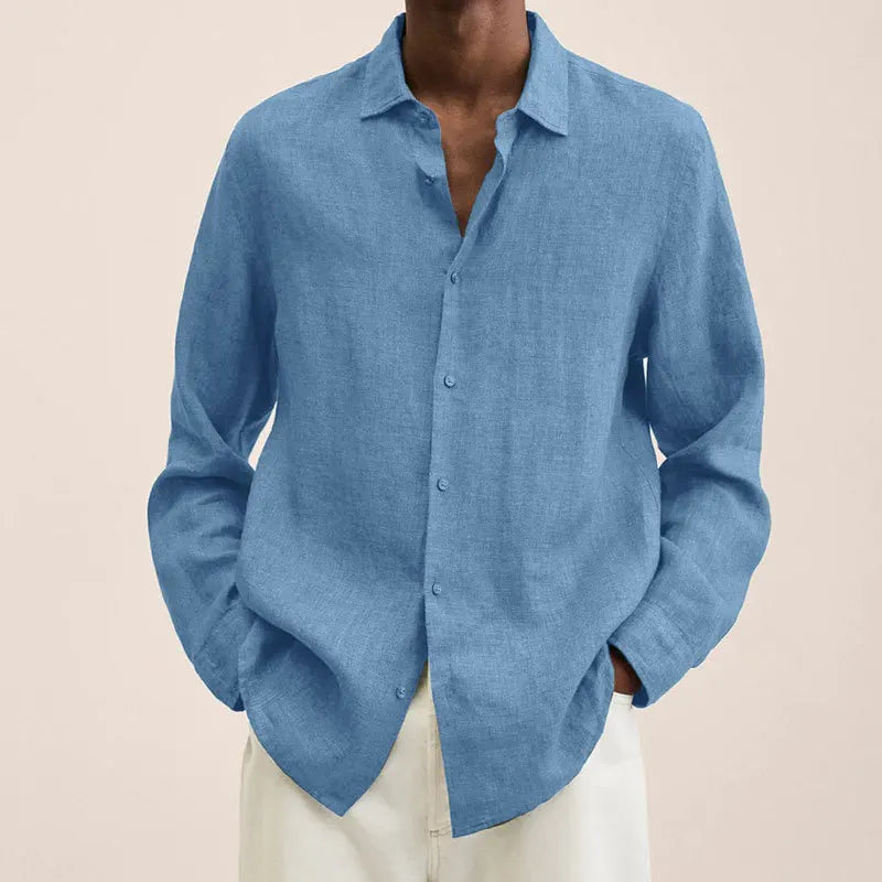 Men's Casual Linen Shirt – Stylish Long Sleeve Top for Versatile Spring & Autumn Wear — back close-up