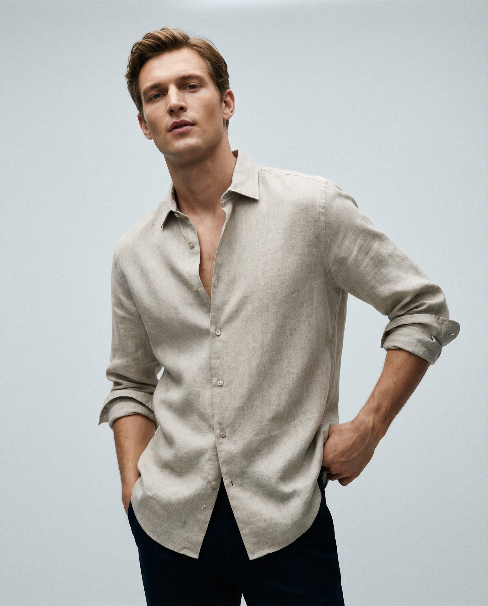 Men's Casual Linen Shirt – Stylish Long Sleeve Top for Versatile Spring & Autumn Wear — back view