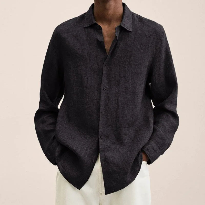Men's Casual Linen Shirt – Stylish Long Sleeve Top for Versatile Spring & Autumn Wear — close-up