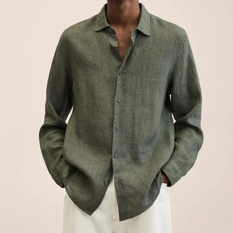 Men's Casual Linen Shirt – Stylish Long Sleeve Top for Versatile Spring & Autumn Wear — fabric detail
