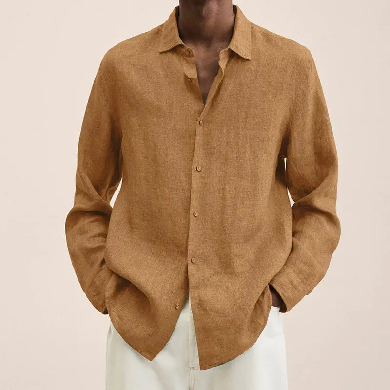 Men's Casual Linen Shirt – Stylish Long Sleeve Top for Versatile Spring & Autumn Wear — fit overview
