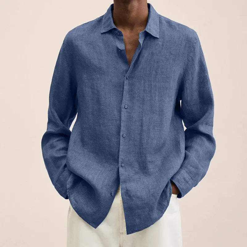 Men's Casual Linen Shirt – Stylish Long Sleeve Top for Versatile Spring & Autumn Wear — model wearing