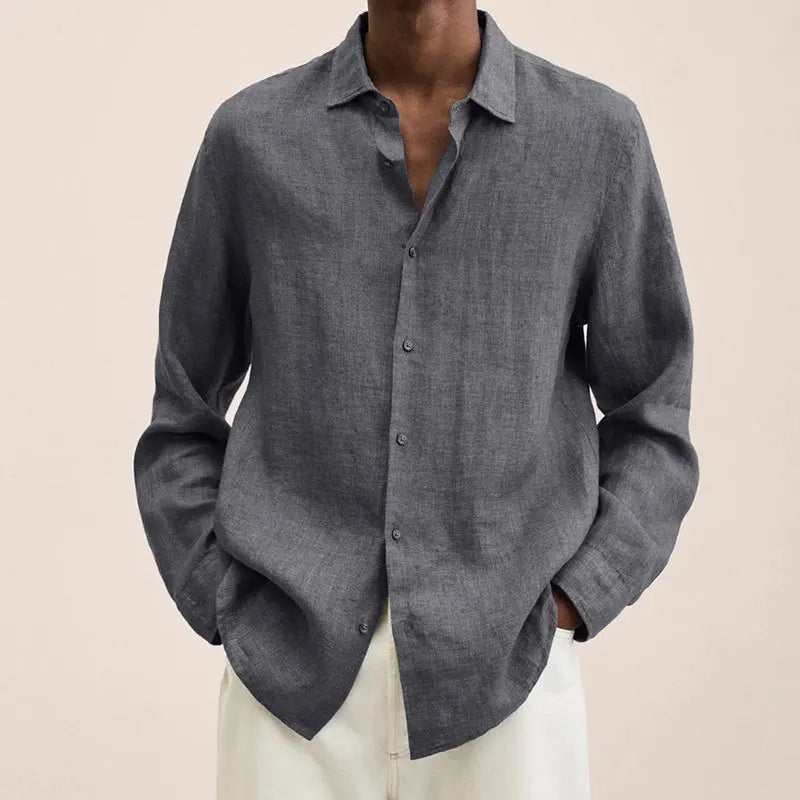 Men's Casual Linen Shirt – Stylish Long Sleeve Top for Versatile Spring & Autumn Wear — side detail
