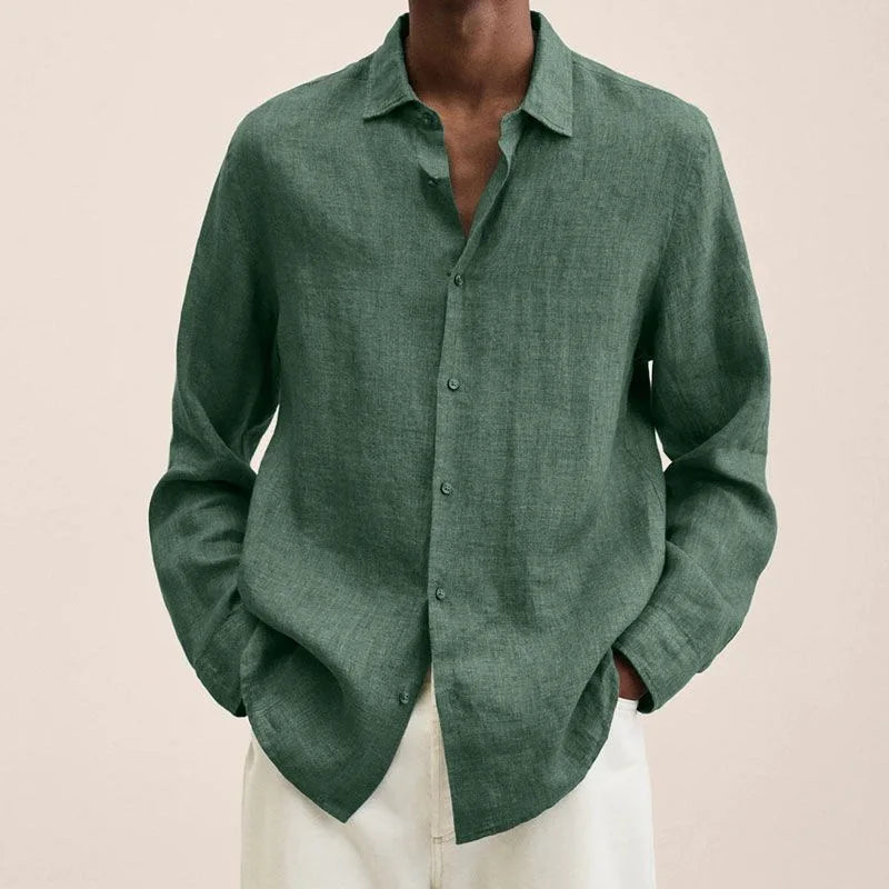 Men's Casual Linen Shirt – Stylish Long Sleeve Top for Versatile Spring & Autumn Wear — styling detail