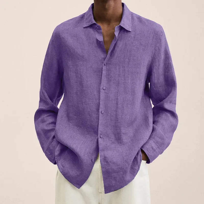 Men's Casual Linen Shirt – Stylish Long Sleeve Top for Versatile Spring & Autumn Wear — styling shot
