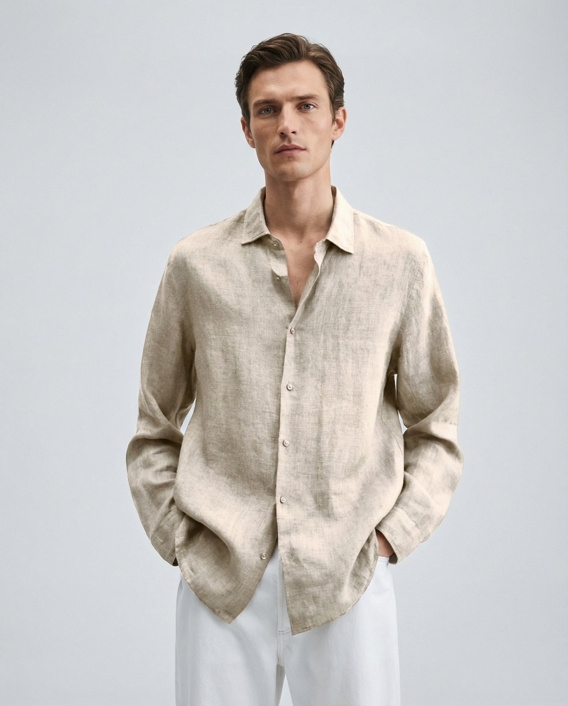 Men's Casual Linen Shirt – Stylish Long Sleeve Top for Versatile Spring & Autumn Wear