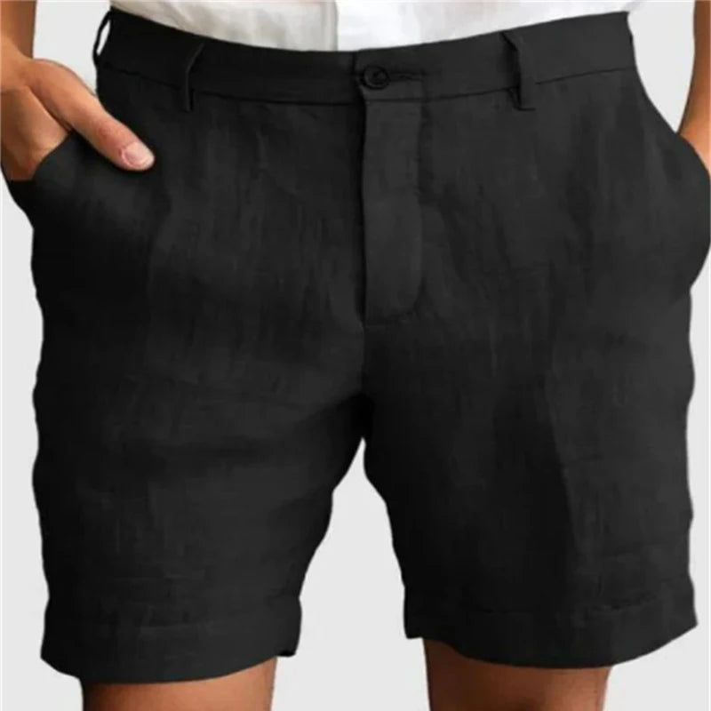 Men's Casual Linen Shorts – Breathable Loose Fit for Summer Outings — model wearing