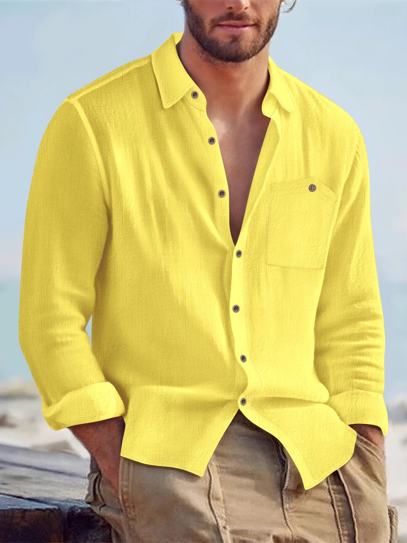 Men's Casual Long Sleeve Shirt – Soft Cotton & Hemp Blend for Autumn Wear