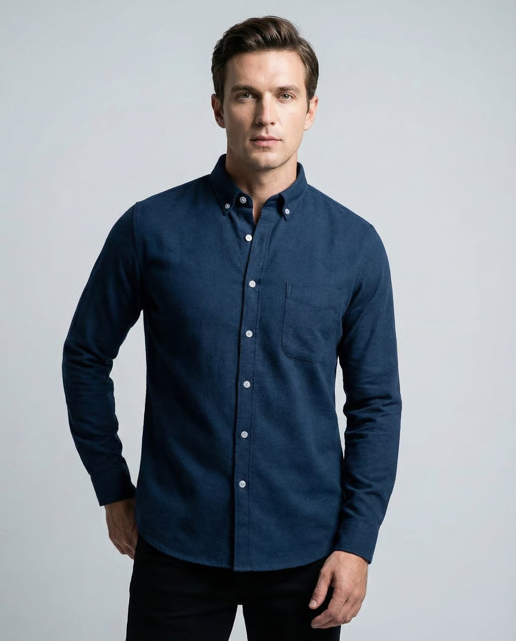 Men's Casual Oxford Shirt – Lightweight Long-Sleeved Essential For Versatile Styling — detail view