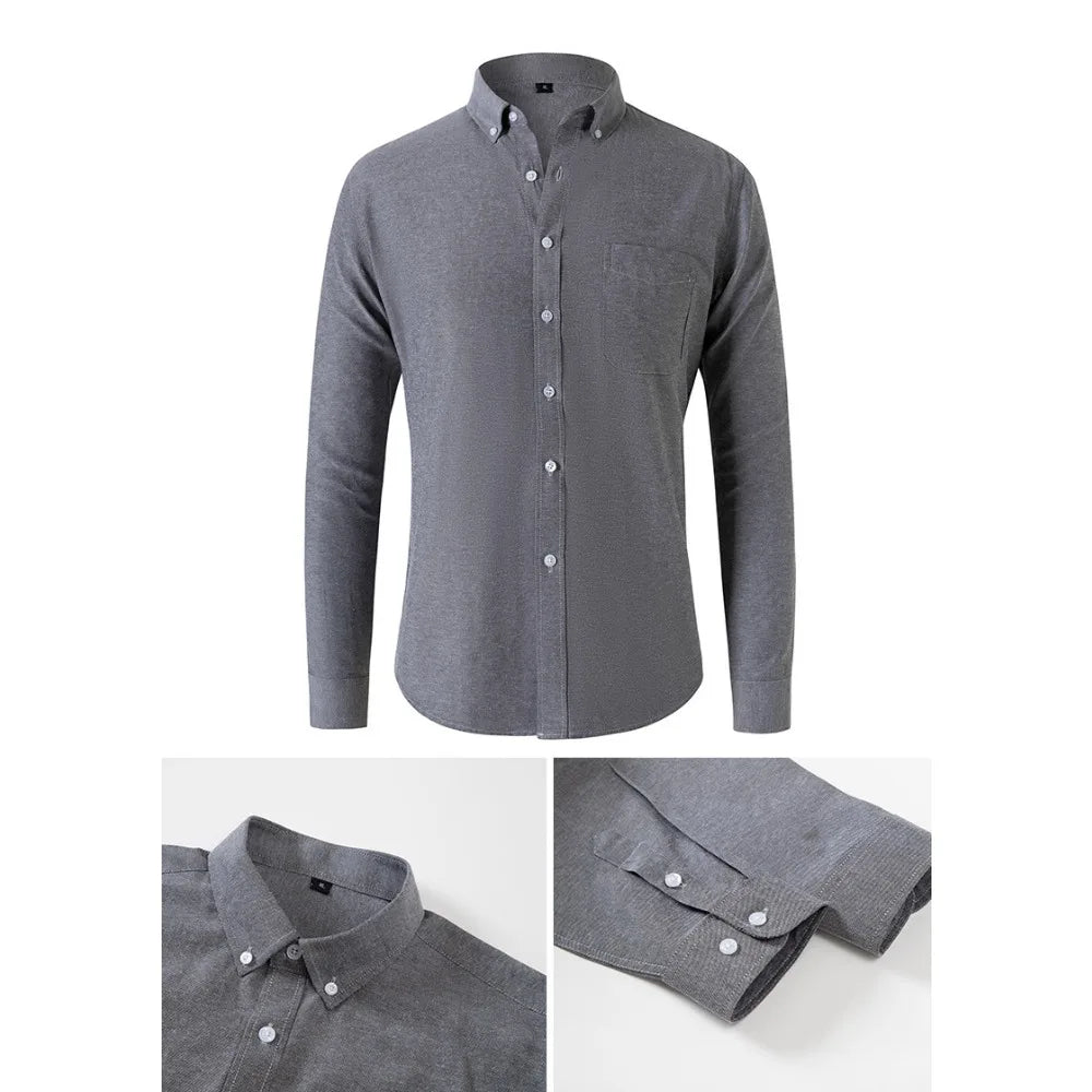 Men's Casual Oxford Shirt – Lightweight Long-Sleeved Essential For Versatile Styling — fabric detail