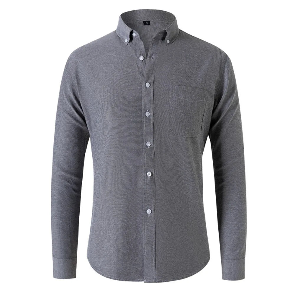 Men's Casual Oxford Shirt – Lightweight Long-Sleeved Essential For Versatile Styling — front close-up