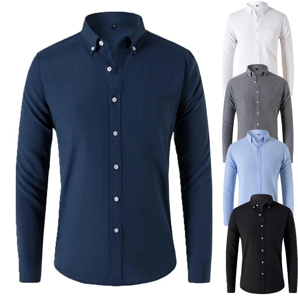Men's Casual Oxford Shirt – Lightweight Long-Sleeved Essential For Versatile Styling — model wearing