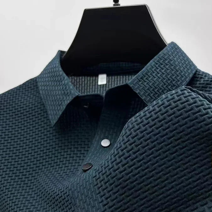 Men's Casual Polo Shirt – Breathable Solid Color with Bone Flower Pattern — close-up
