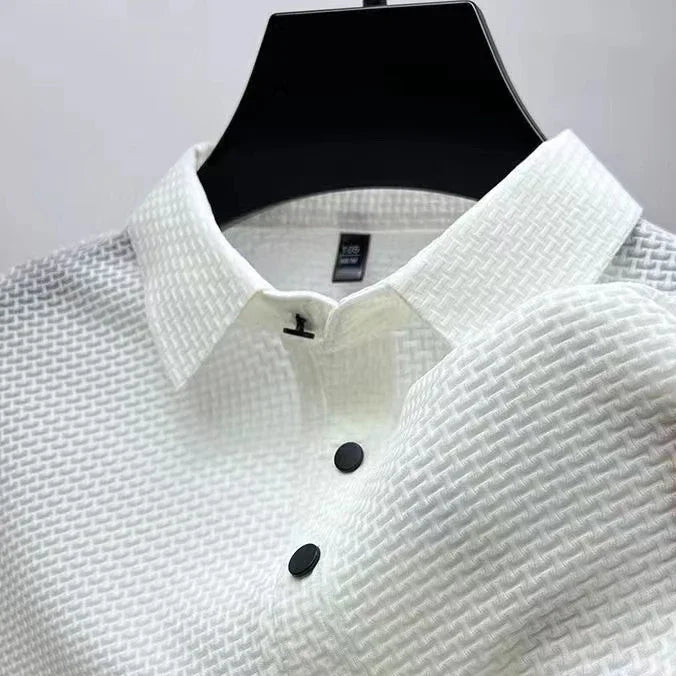 Men's Casual Polo Shirt – Breathable Solid Color with Bone Flower Pattern — styling detail
