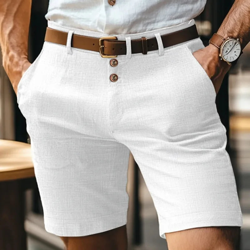Men's Casual Shorts – Stylish Triple Button Design for Comfortable Beach Wear — model wearing