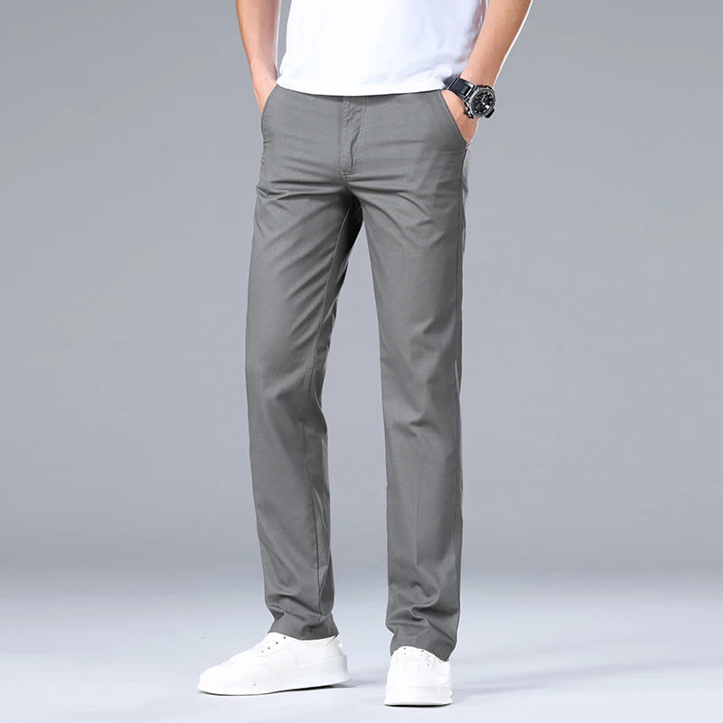 Men's Casual Trousers – Comfortable High Waist Straight Fit for Versatile Styling — alternative angle