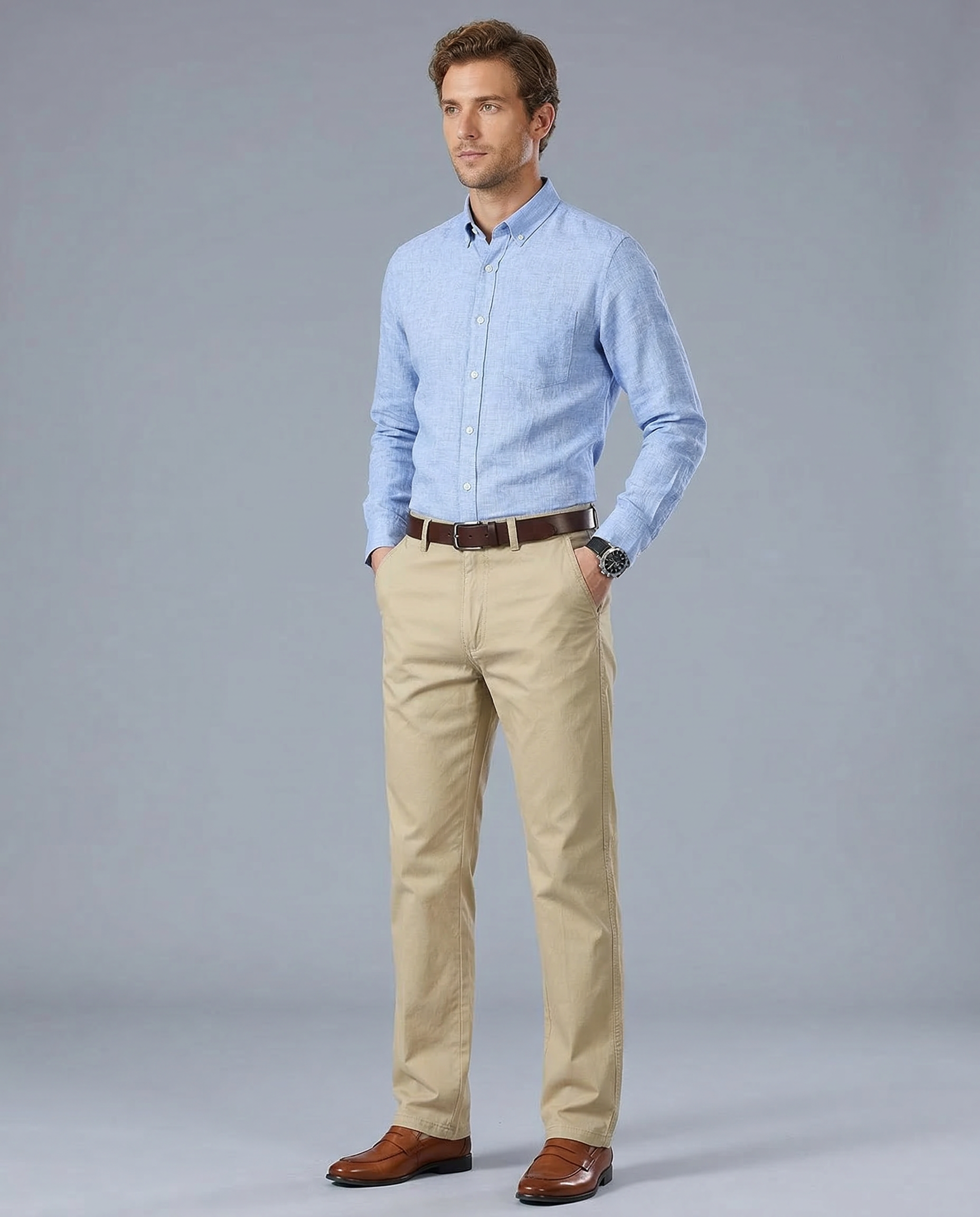 Men's Casual Trousers – Comfortable High Waist Straight Fit for Versatile Styling