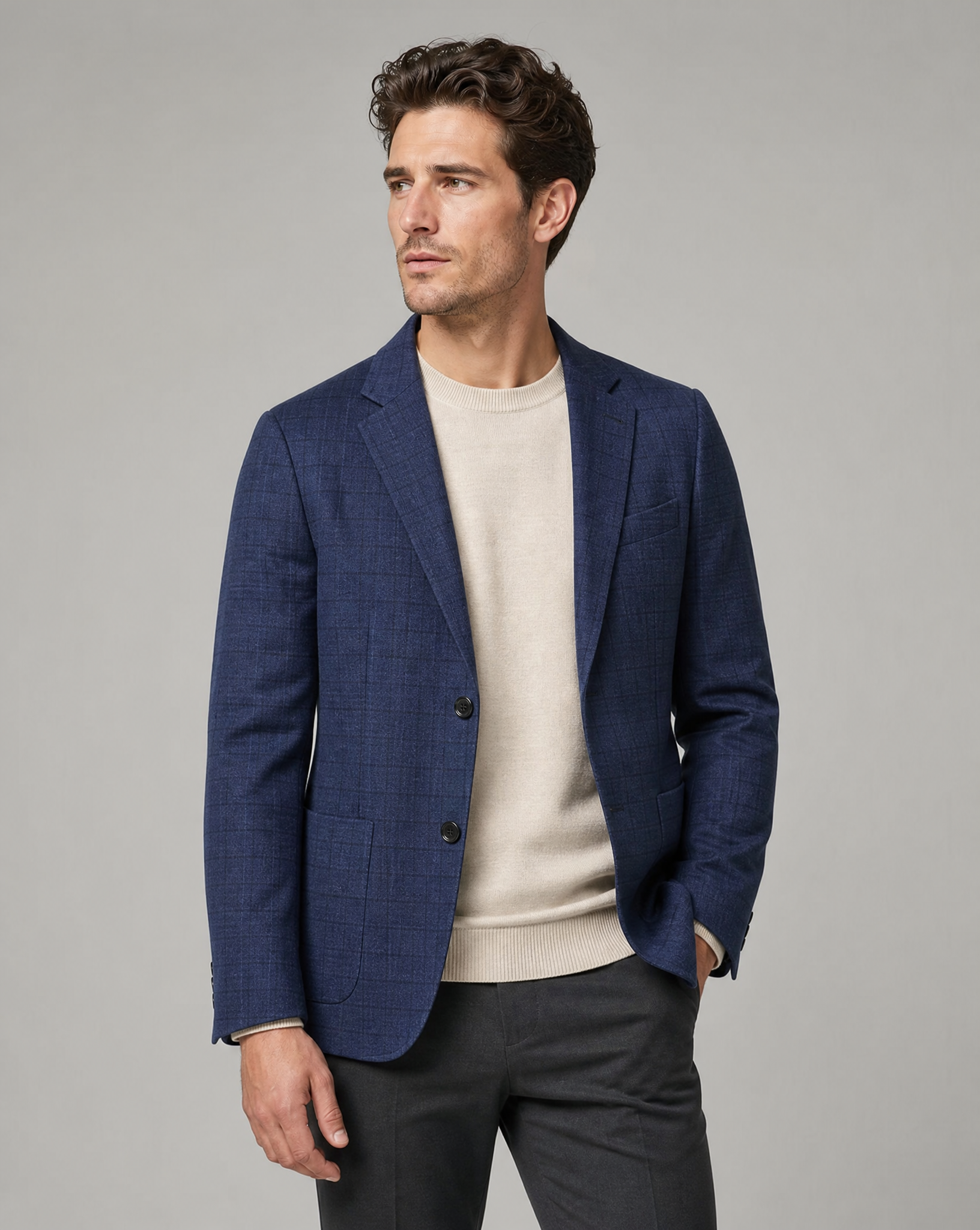 Men's Checkered Blazer – Stylish Slim Fit for Versatile Formal and Casual Wear — detail view