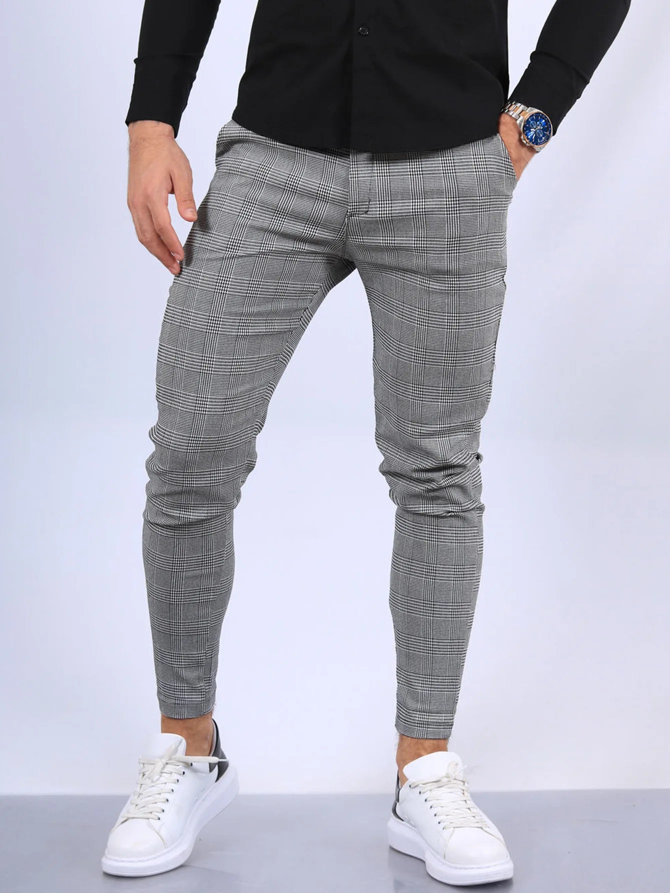 Men's Chino Pants – Slim Fit Ankle Length Casual Trousers — model wearing