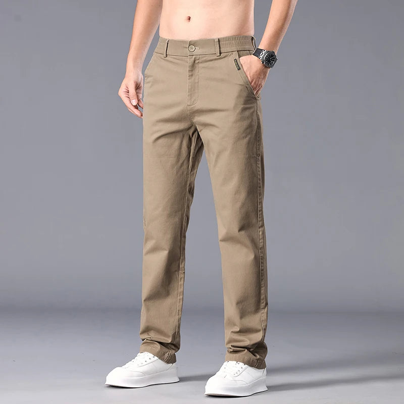 Men's Chinos – Stretchy Straight Fit for Versatile Casual Elegance — model wearing