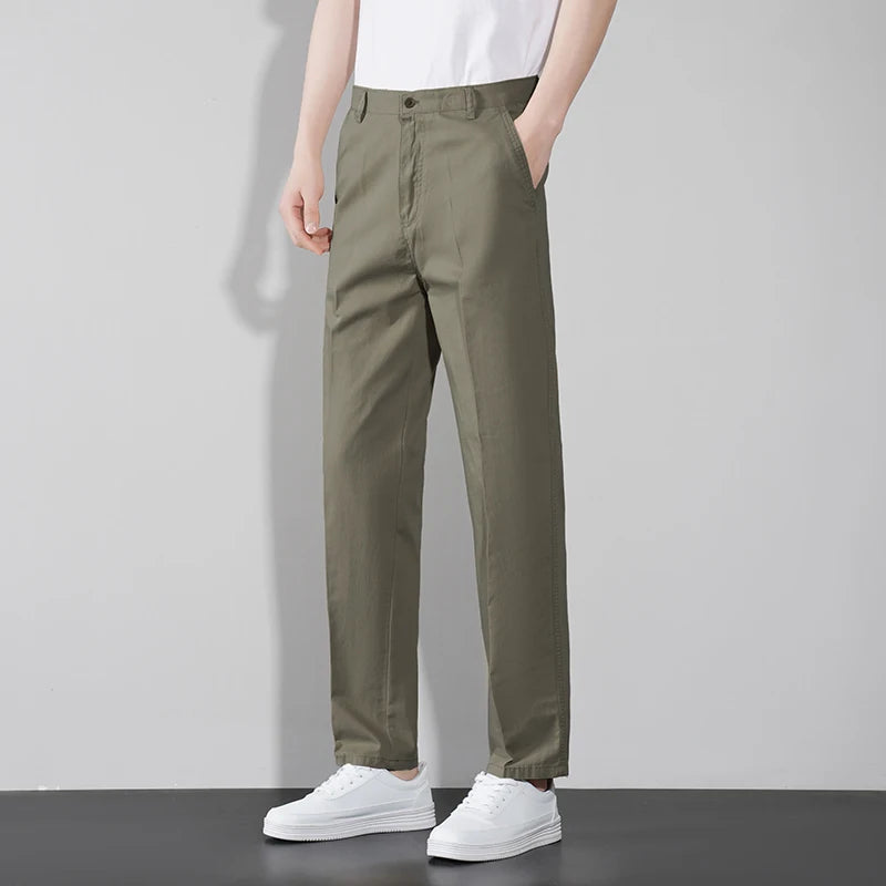Men's Classic Chinos – High Waist Comfortable Trousers for Versatile Style — close-up