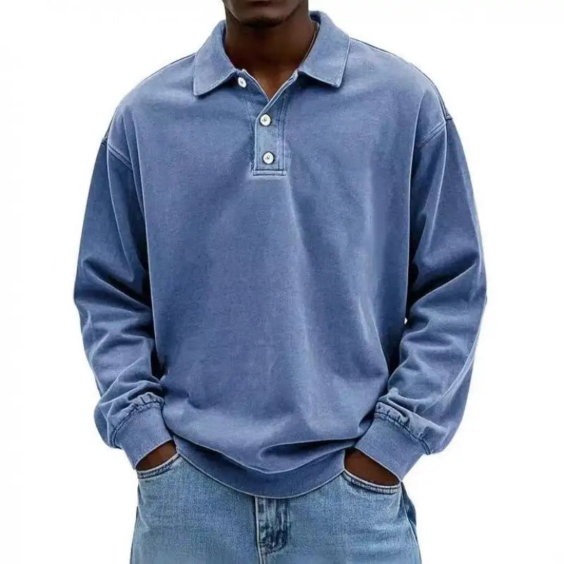 Men's Classic Long Sleeve Polo Shirt – Breathable Casual Wear for Versatile Outfits — back view