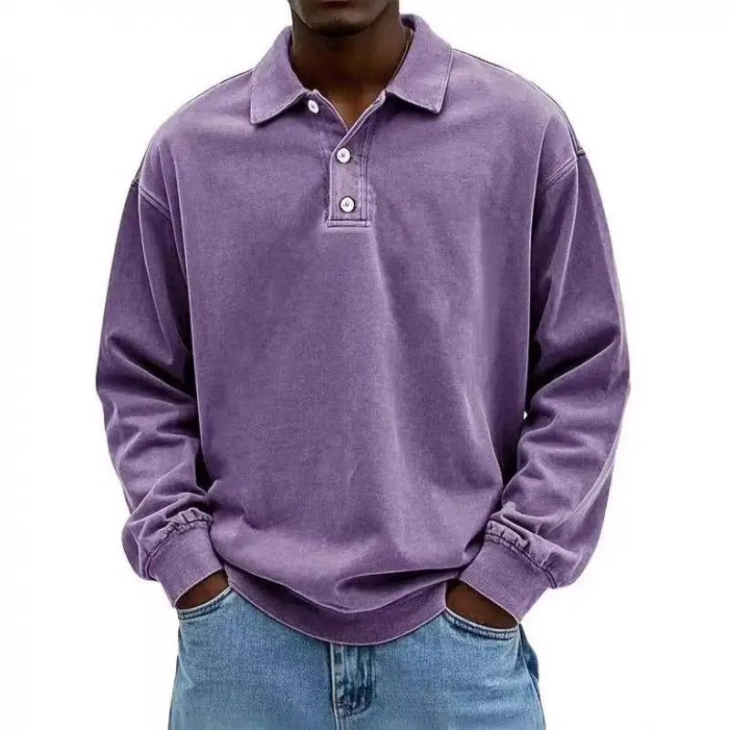 Men's Classic Long Sleeve Polo Shirt – Breathable Casual Wear for Versatile Outfits — close-up