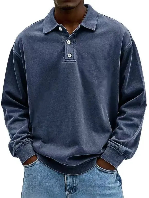 Men's Classic Long Sleeve Polo Shirt – Breathable Casual Wear for Versatile Outfits — detail view