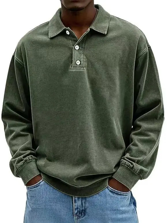 Men's Classic Long Sleeve Polo Shirt – Breathable Casual Wear for Versatile Outfits — fabric detail