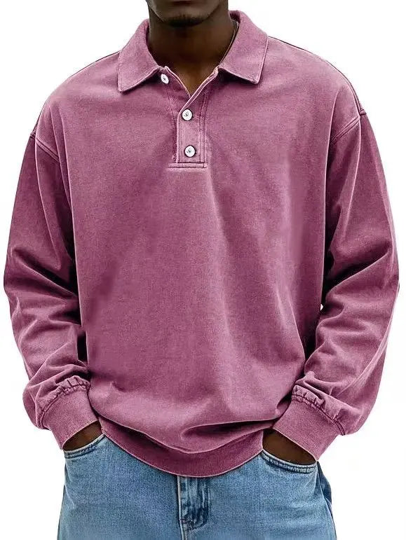 Men's Classic Long Sleeve Polo Shirt – Breathable Casual Wear for Versatile Outfits — model wearing