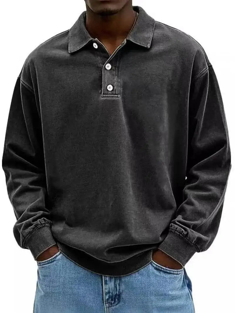 Men's Classic Long Sleeve Polo Shirt – Breathable Casual Wear for Versatile Outfits — side view