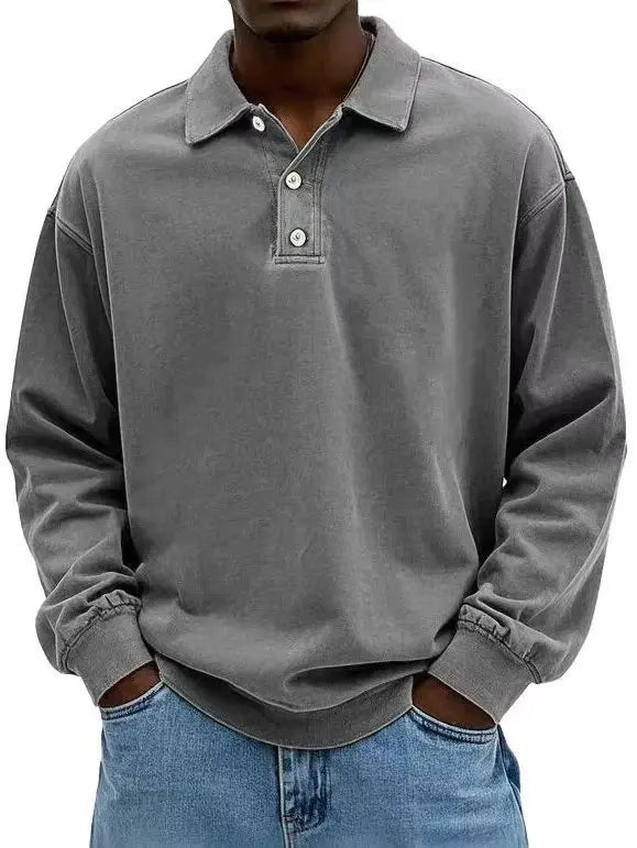 Men's Classic Long Sleeve Polo Shirt – Breathable Casual Wear for Versatile Outfits — styling detail