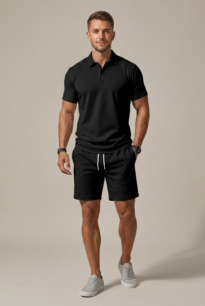 Men's Classic Short Sleeve Button Up Shirt and Relaxed Drawstring Shorts Two Piece Coordinated Set