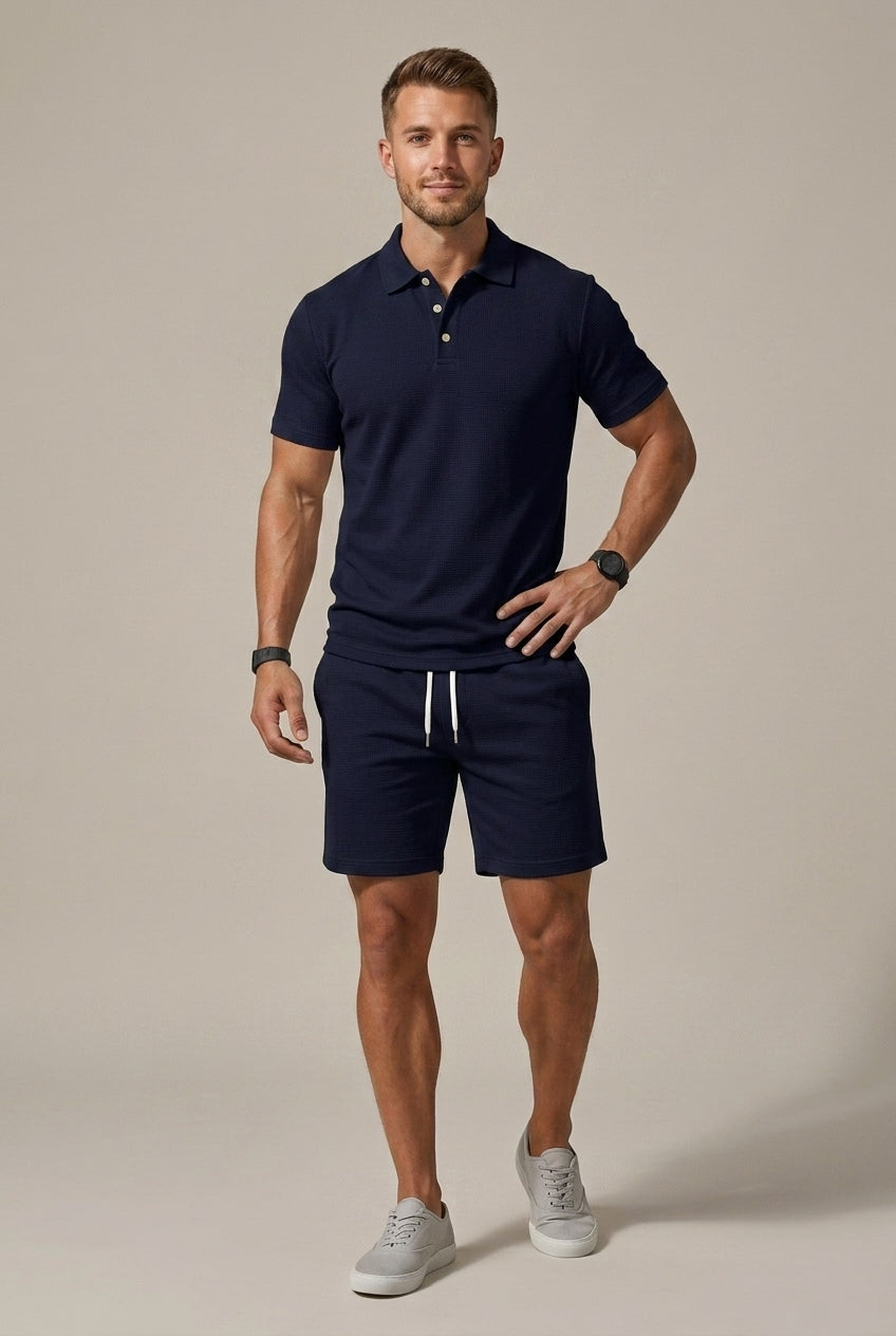 Men's Classic Short Sleeve Button Up Shirt and Relaxed Drawstring Shorts Two Piece Coordinated Set