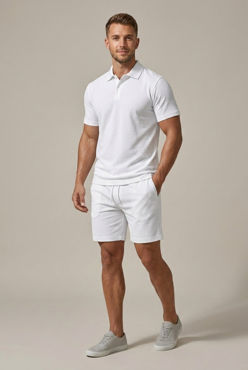 Men's Classic Short Sleeve Button Up Shirt and Relaxed Drawstring Shorts Two Piece Coordinated Set