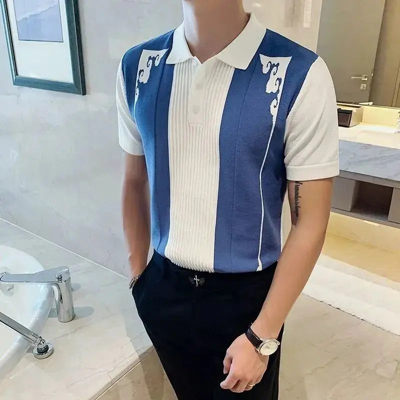 Men's Color Block Polo Shirt – Stylish Ethnic Jacquard Design for Casual and Semi-Formal Wear — detail view