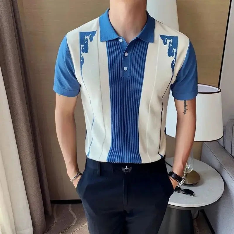 Men's Color Block Polo Shirt – Stylish Ethnic Jacquard Design for Casual and Semi-Formal Wear — side view