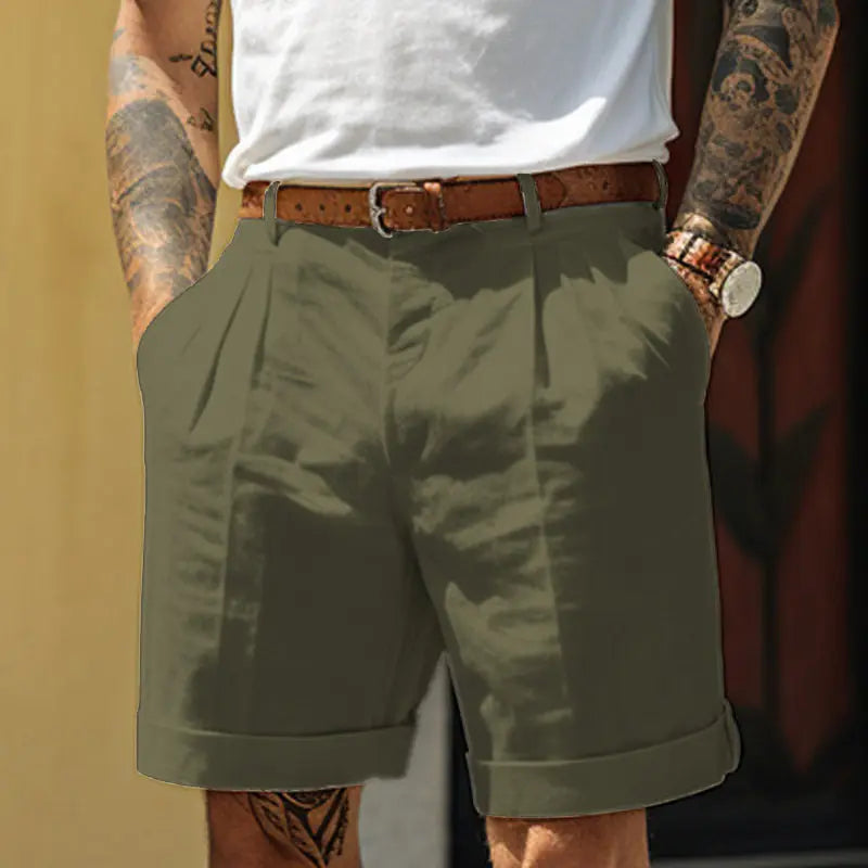 Men's Cotton-Linen Shorts – Breathable Casual Beachwear — model wearing