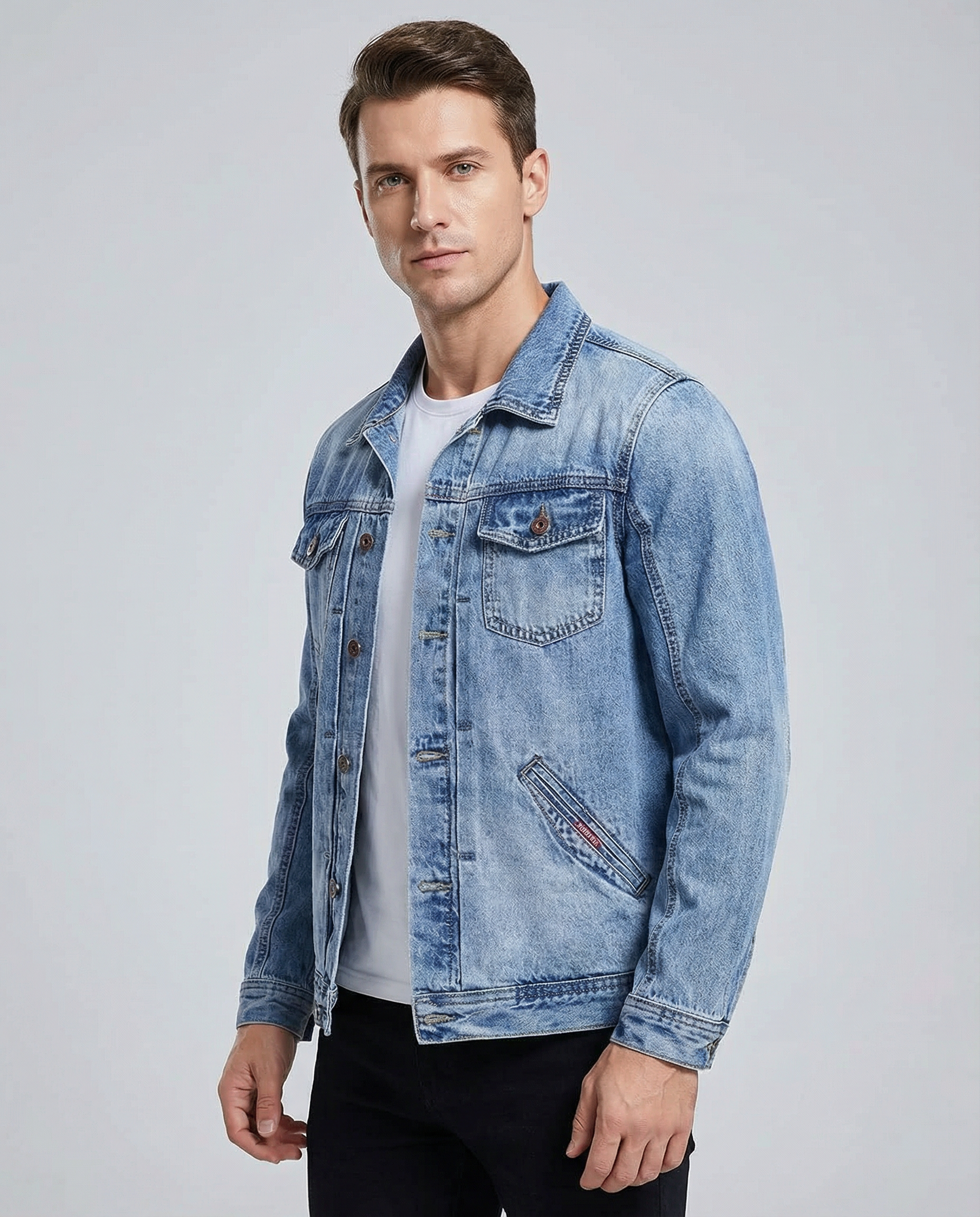 Men's Denim Jacket – Stylish Loose Fit for Year-Round Wear — back view
