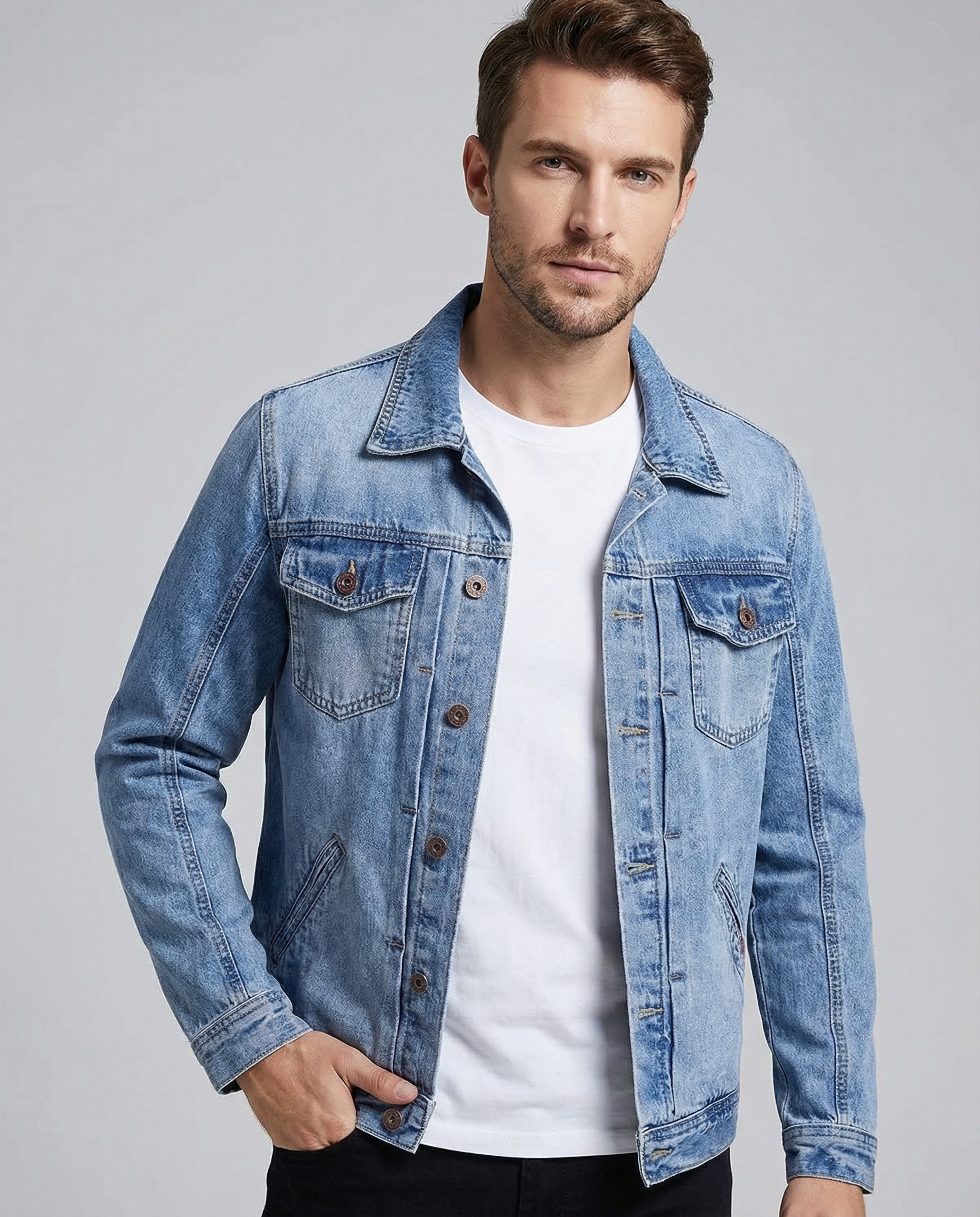 Men's Denim Jacket – Stylish Loose Fit for Year-Round Wear — detail view