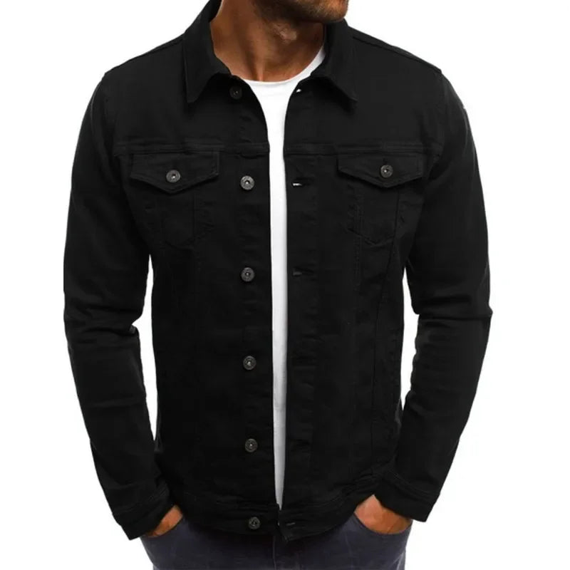 Men's Denim Jacket – Stylish Multi-Pocket Casual Wear for Versatile Outings — model wearing